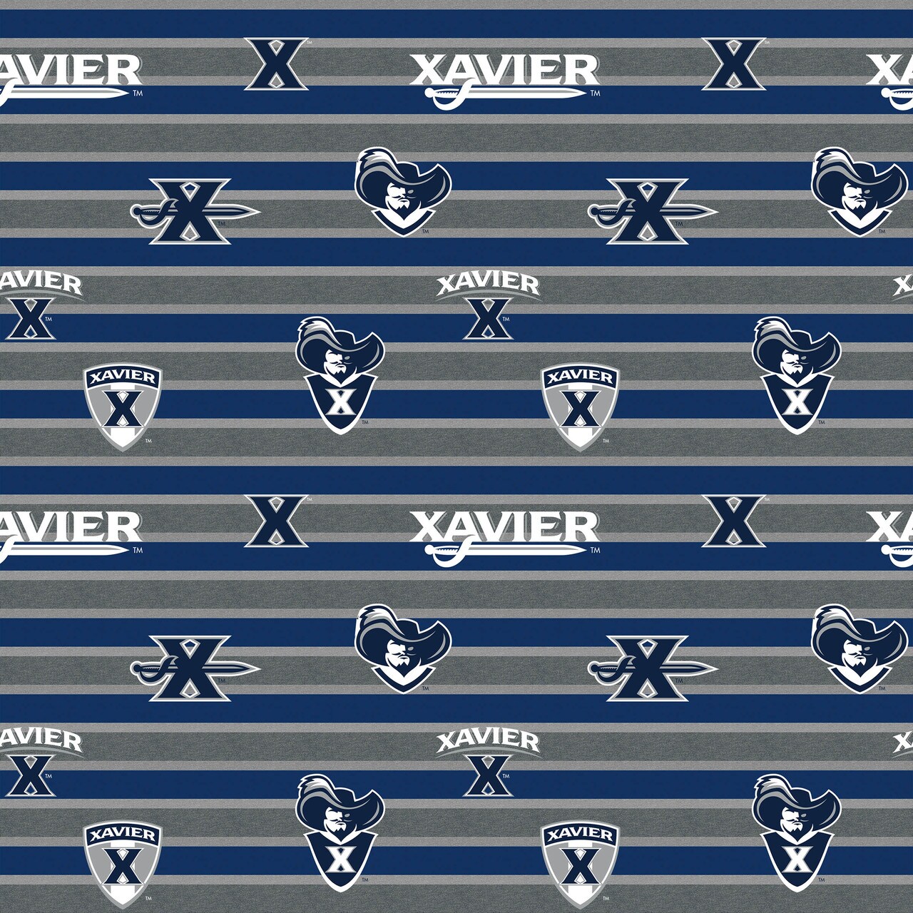 Sykel Enterprises-Xavier University Fleece Fabric-Xavier Musketeers Polo Stripe Fleece Blanket Fabric-Sold by the yard